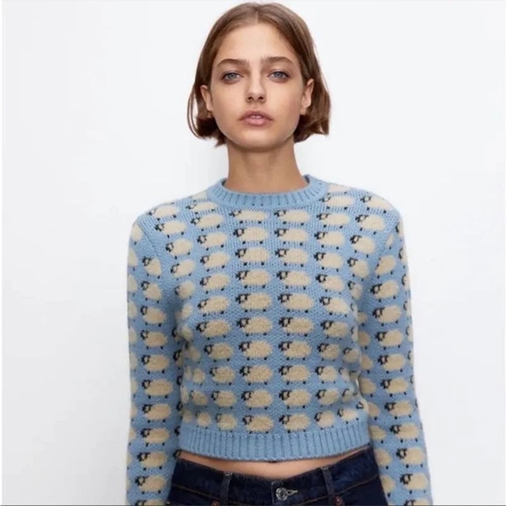 Zara sheep cropped knit sweater size Small. Great condition